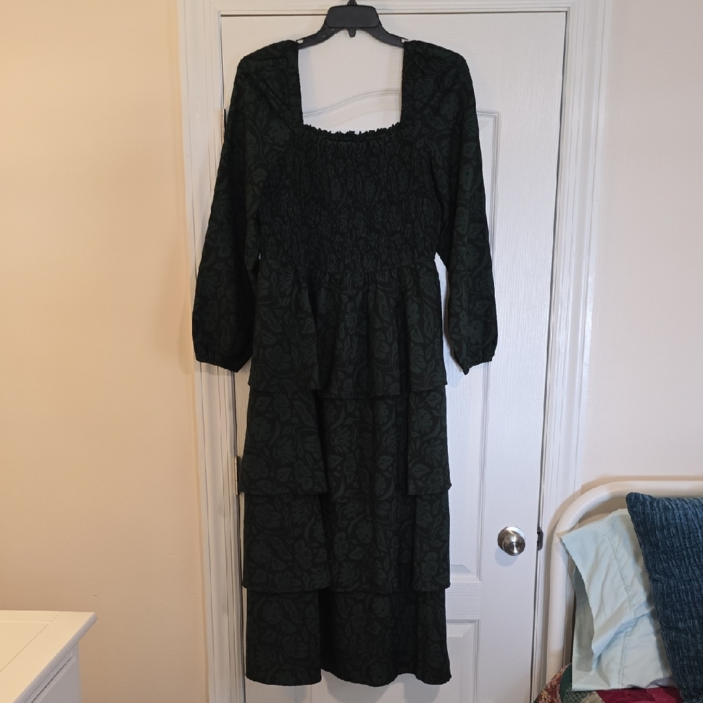 Wonderly Dark Green Printed Long Sleeve Dress